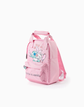 Sac à dos avec imprimé Stitch et Angel pour fille, rose