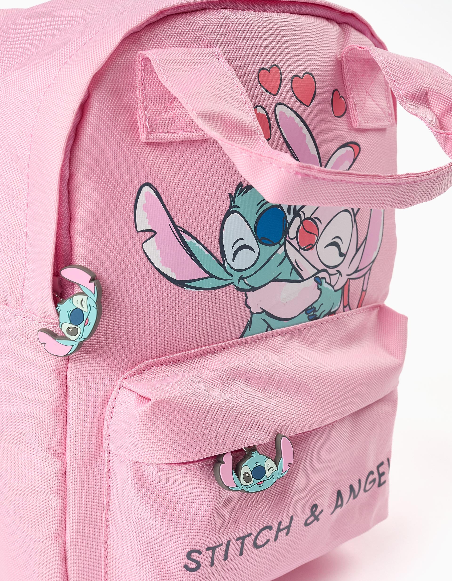 Mochila com estampado do Stitch e Angel para menina, rosa