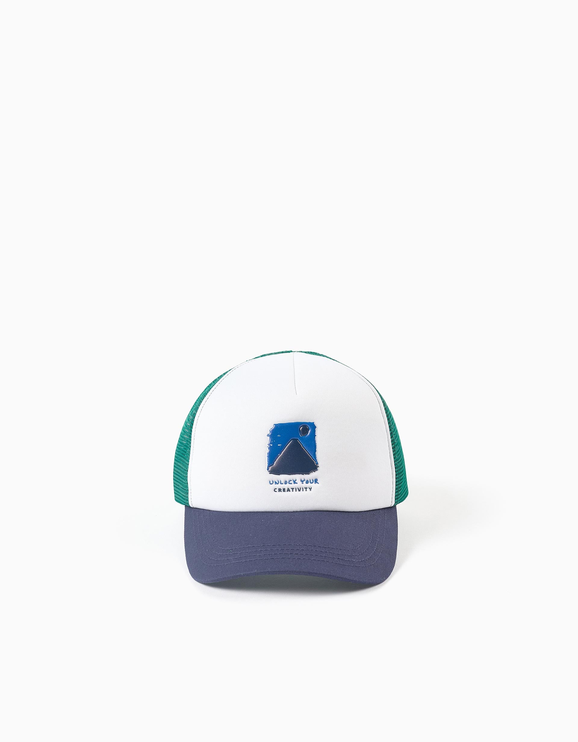 Boné com estampado Creativity para bebé e menino, branco/azul/verde