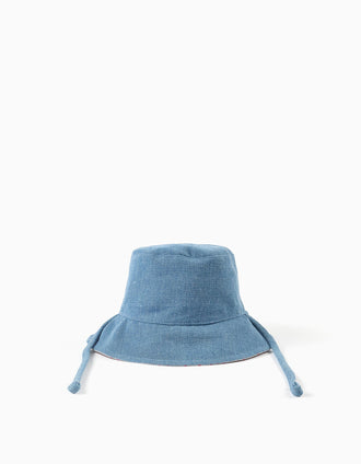 Chapéu reversível com motivo floral para bebé menina, azul/branco