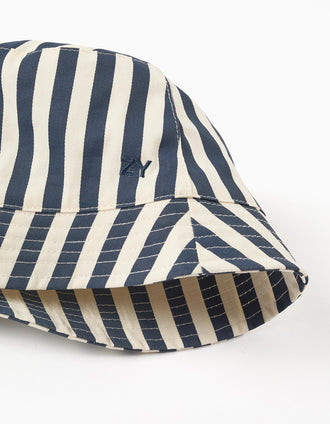 Chapéu com linho às riscas para bebé e menino, azul-escuro/branco