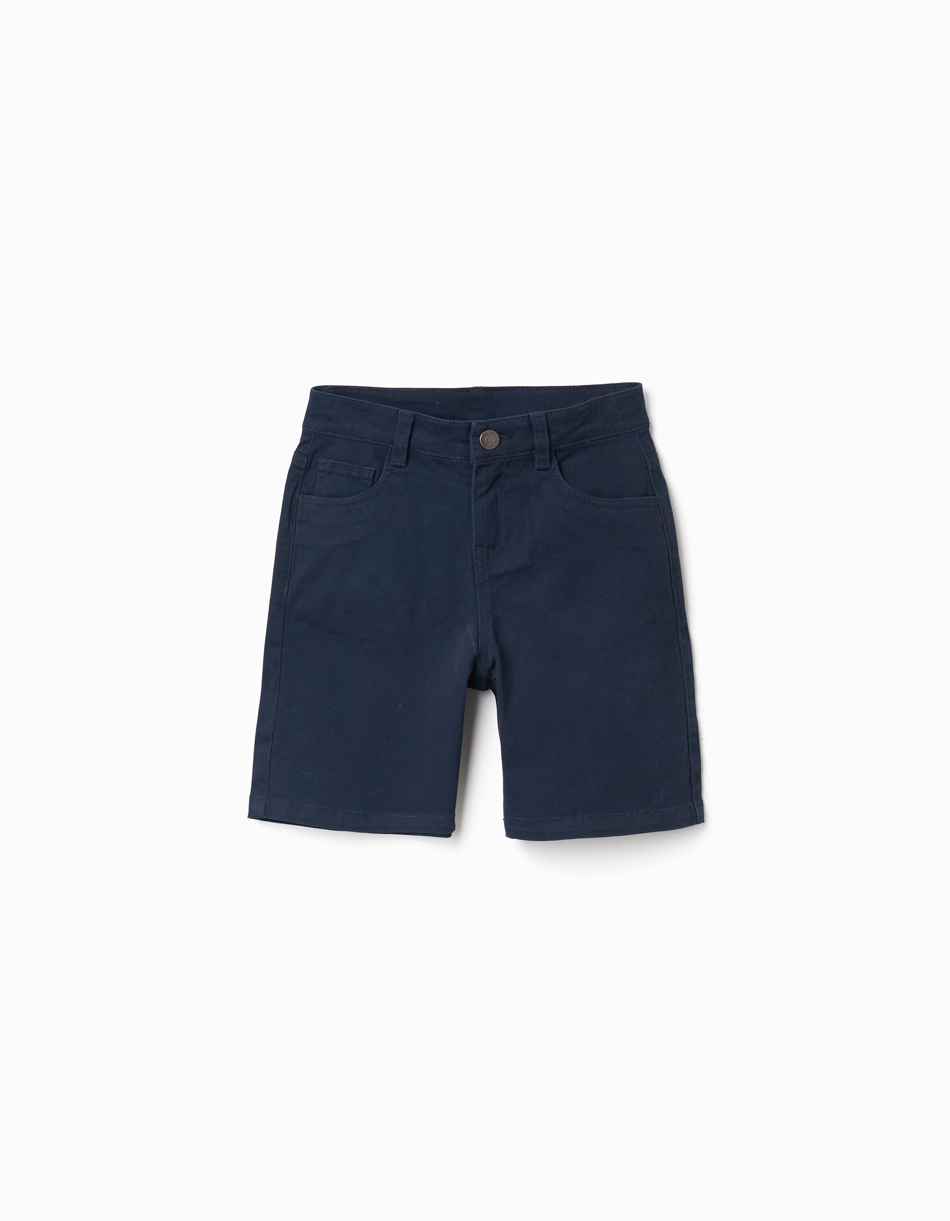 Bermudas midi de sarga con cinco bolsillos para niño, azul oscuro