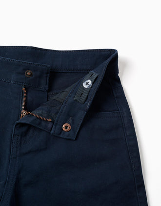Bermudas midi de sarga con cinco bolsillos para niño, azul oscuro