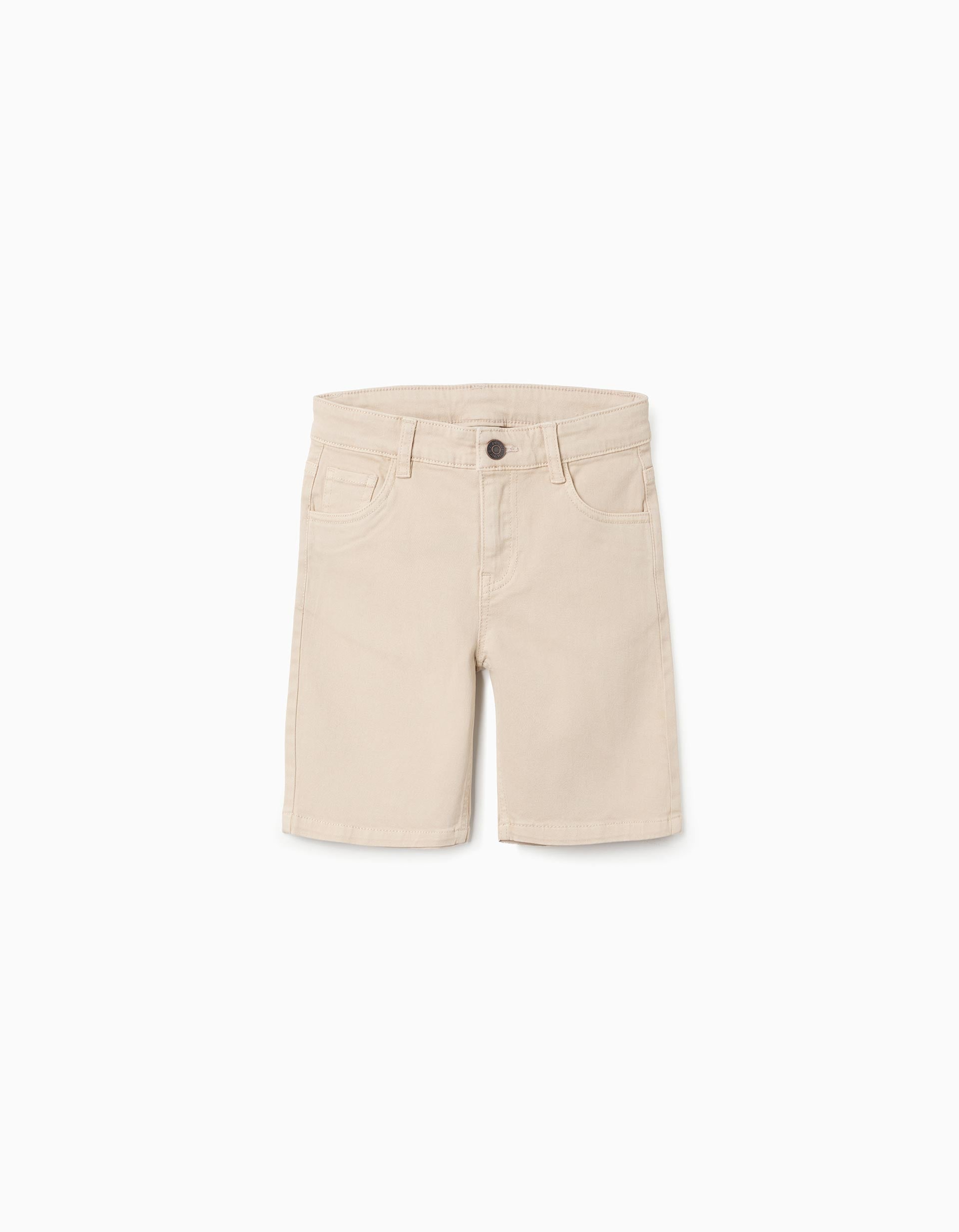 Calções midi de sarja com cinco bolsos para menino, bege-claro