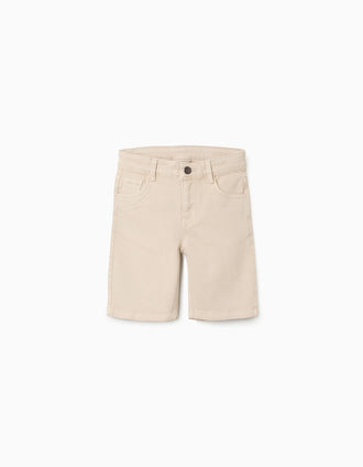 Bermudas midi de sarga con cinco bolsillos para niño, beige claro