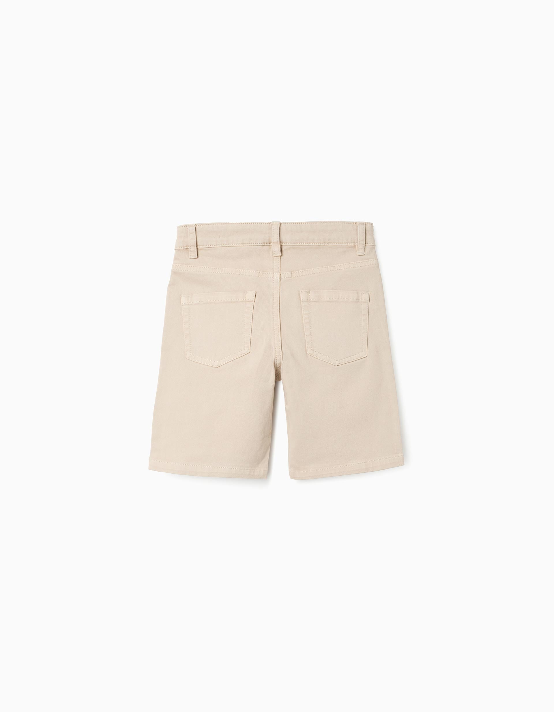 Calções midi de sarja com cinco bolsos para menino, bege-claro