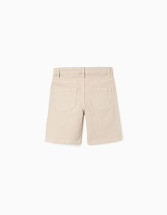 Bermudas midi de sarga con cinco bolsillos para niño, beige claro