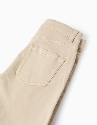 Bermudas midi de sarga con cinco bolsillos para niño, beige claro