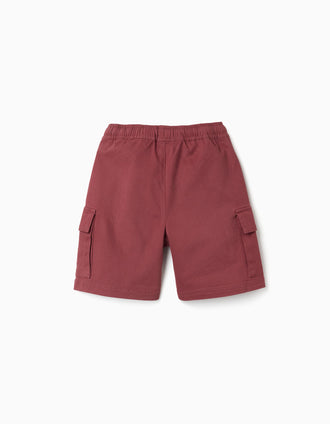 Bermudas largas cargo de sarga con cordón para niño, rojo oscuro