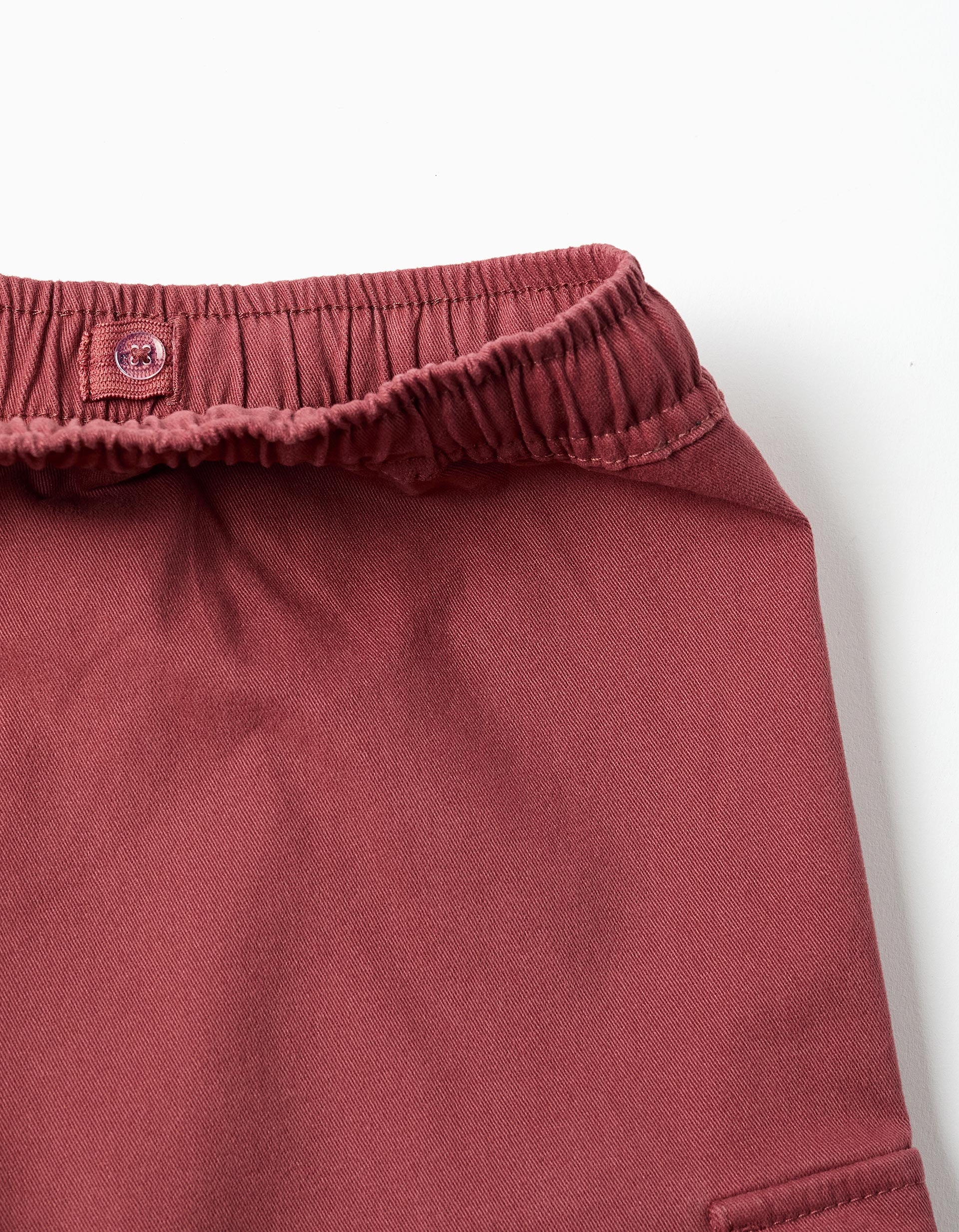 Calções compridos cargo de sarja com cordão para menino, vermelho-escuro