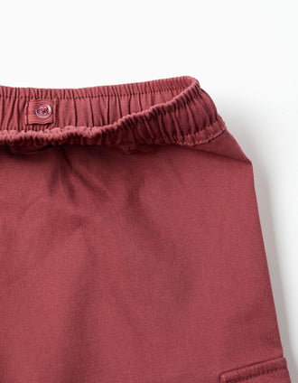 Bermudas largas cargo de sarga con cordón para niño, rojo oscuro