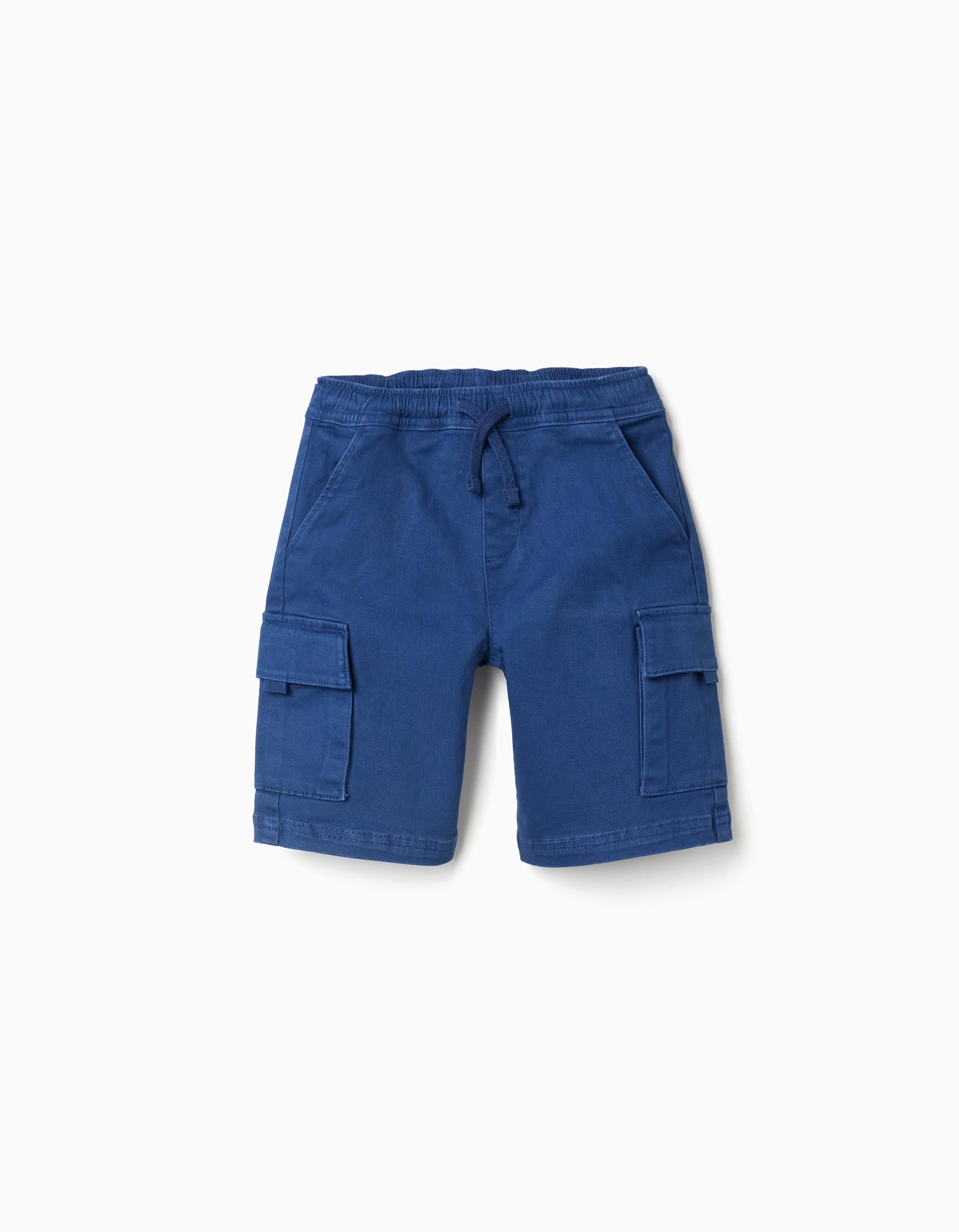 Bermudas largas cargo de sarga con cordón para niño, azul oscuro