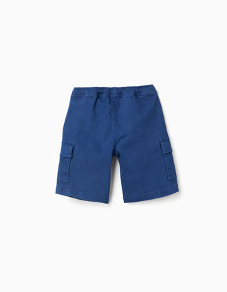 Bermudas largas cargo de sarga con cordón para niño, azul oscuro