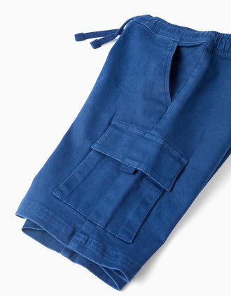 Bermudas largas cargo de sarga con cordón para niño, azul oscuro