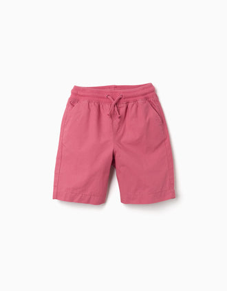 Calções midi em popelina com cordão e bolsos para menino, rosa-escuro