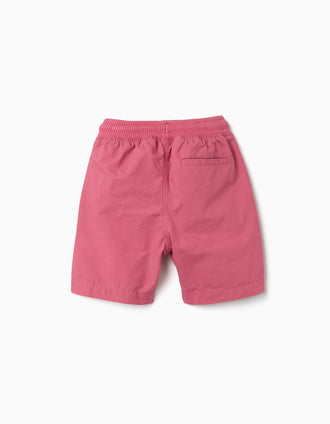Calções midi em popelina com cordão e bolsos para menino, rosa-escuro