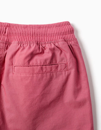 Calções midi em popelina com cordão e bolsos para menino, rosa-escuro