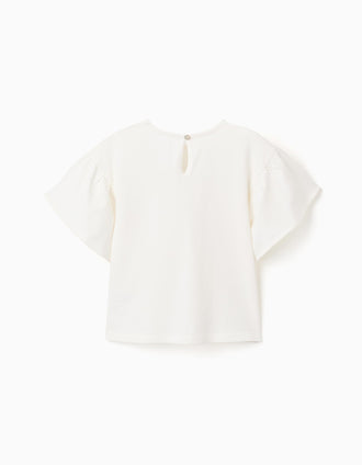 T-shirt en coton avec poche au crochet pour fille, blanc