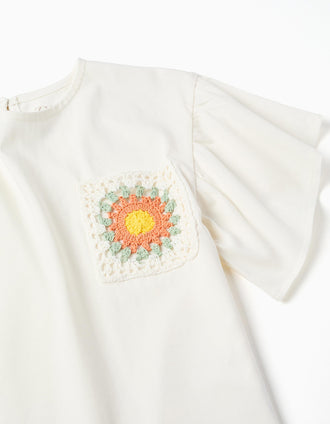 T-shirt en coton avec poche au crochet pour fille, blanc