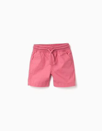 Calções midi em popelina com cordão para bebé menino, rosa-escuro