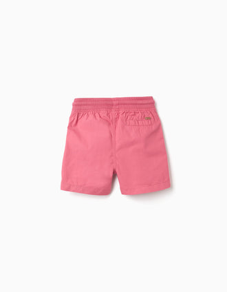 Calções midi em popelina com cordão para bebé menino, rosa-escuro