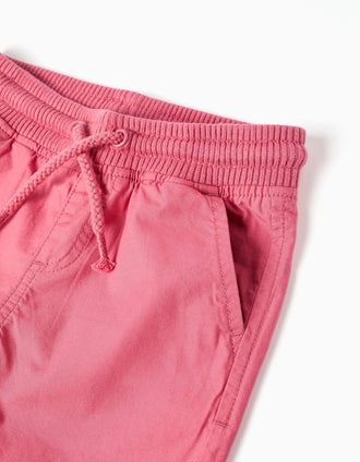 Calções midi em popelina com cordão para bebé menino, rosa-escuro