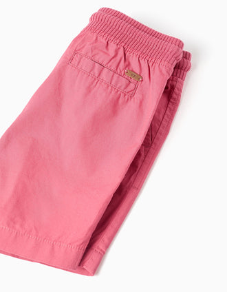 Calções midi em popelina com cordão para bebé menino, rosa-escuro
