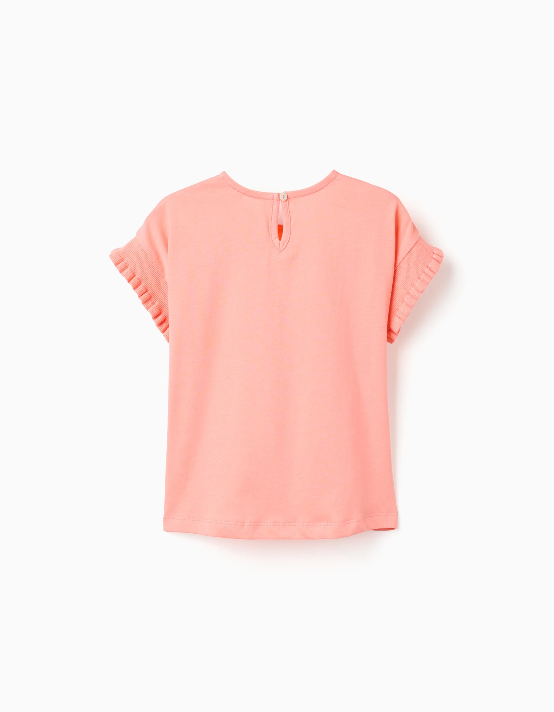 Cotton T-shirt with ruffled sleeves for girls, light coral
