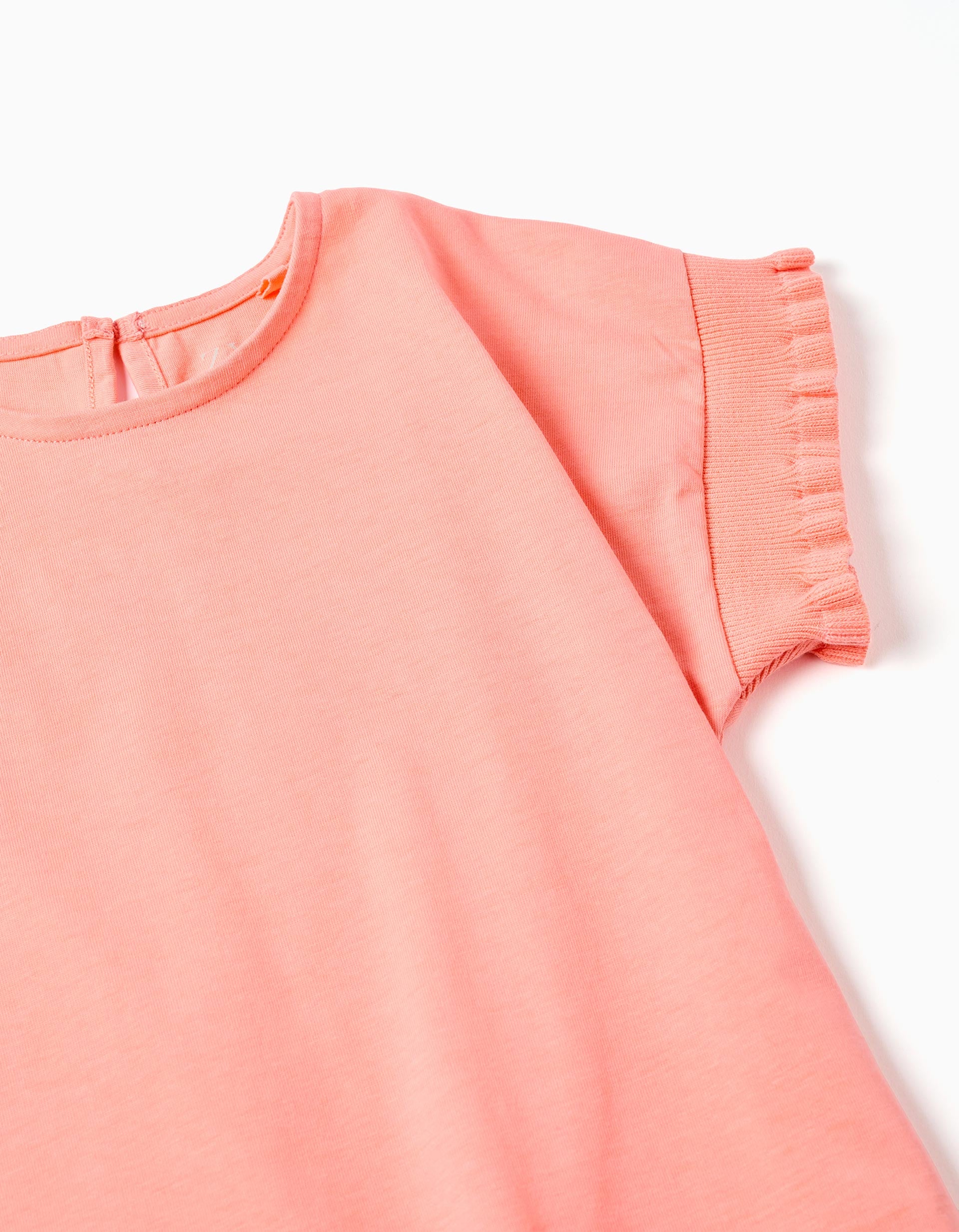 Cotton T-shirt with ruffled sleeves for girls, light coral