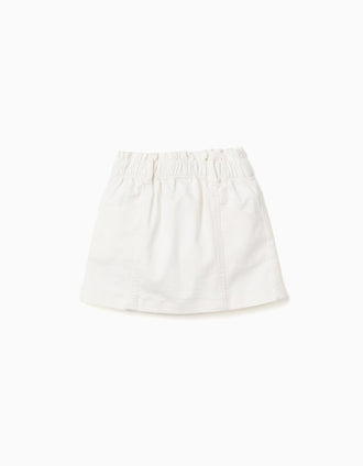 Saia de sarja com cintura paperbag e bolsos para menina, branco