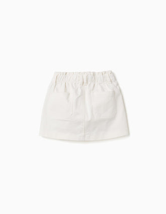 Saia de sarja com cintura paperbag e bolsos para menina, branco