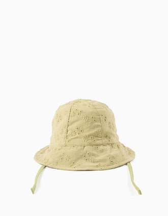 Chapéu de algodão com bordado inglês para bebé menina, verde