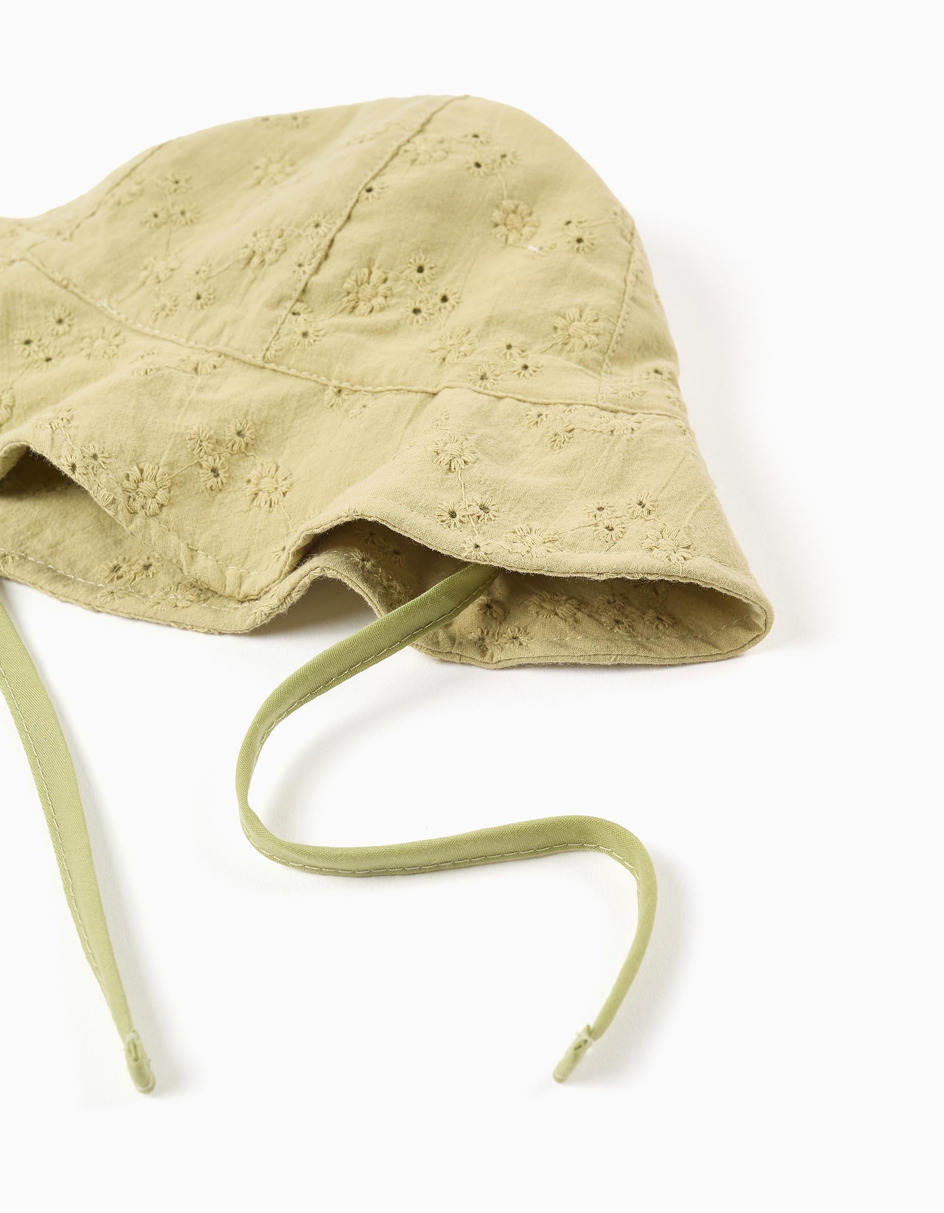 Chapéu de algodão com bordado inglês para bebé menina, verde
