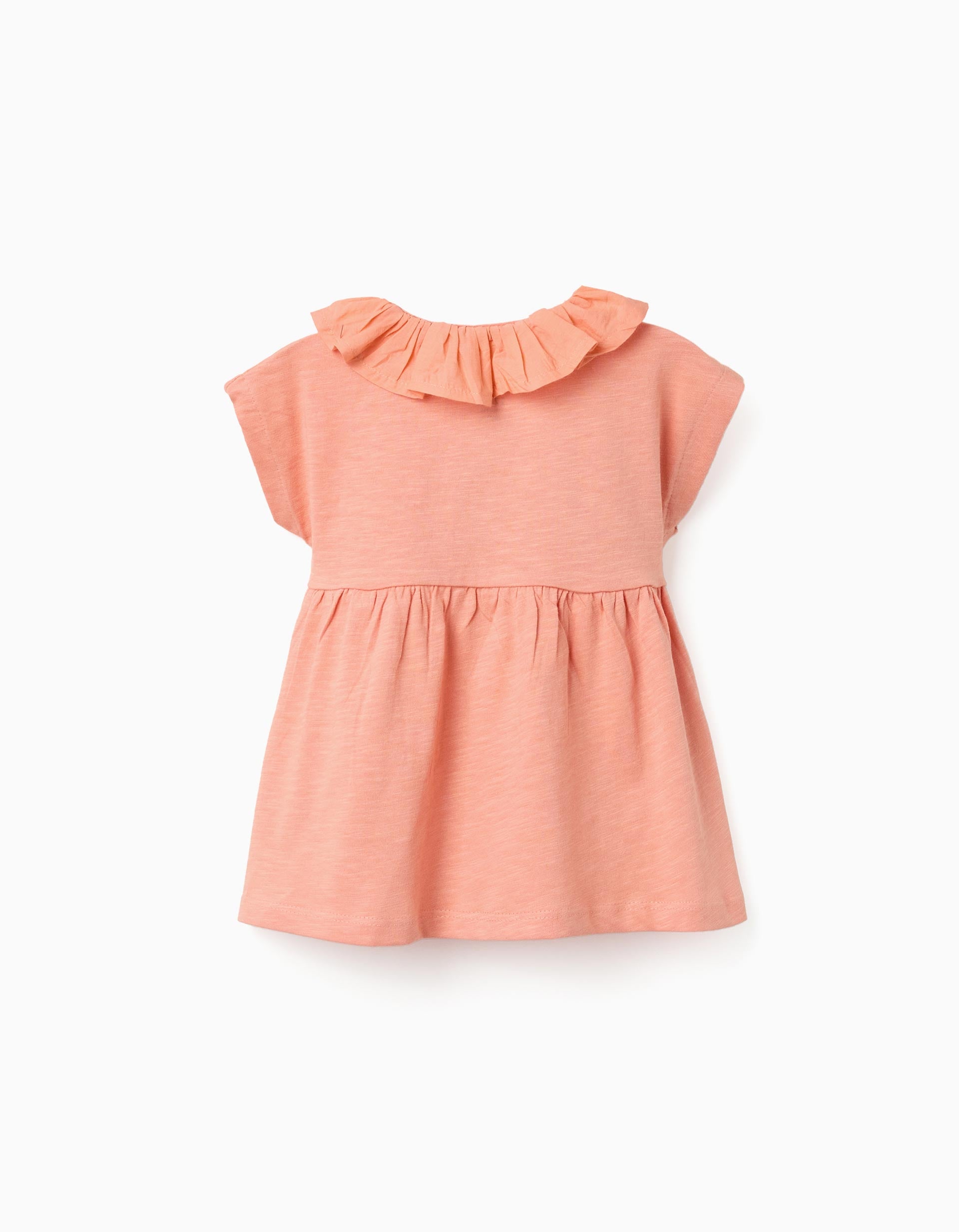 T-shirt en coton à col volanté pour bébé fille, orange saumon