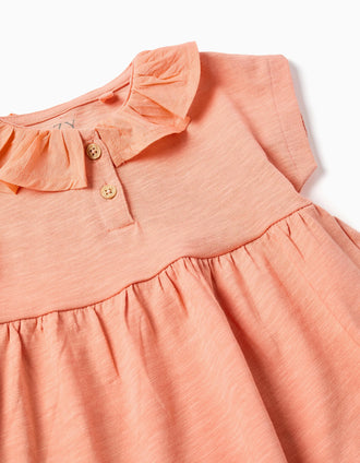 Camiseta de algodón con cuello con volantes para bebé niña, naranja