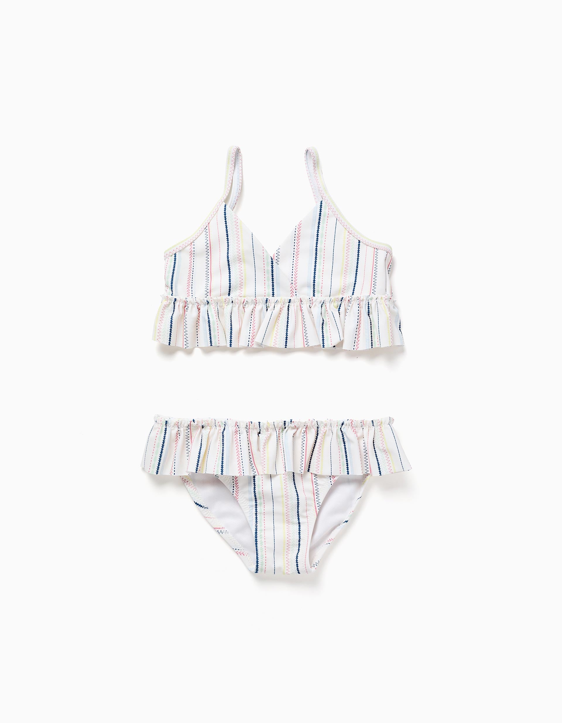 Bikini con rayas étnicas y volantes B&S para niña, multicolor