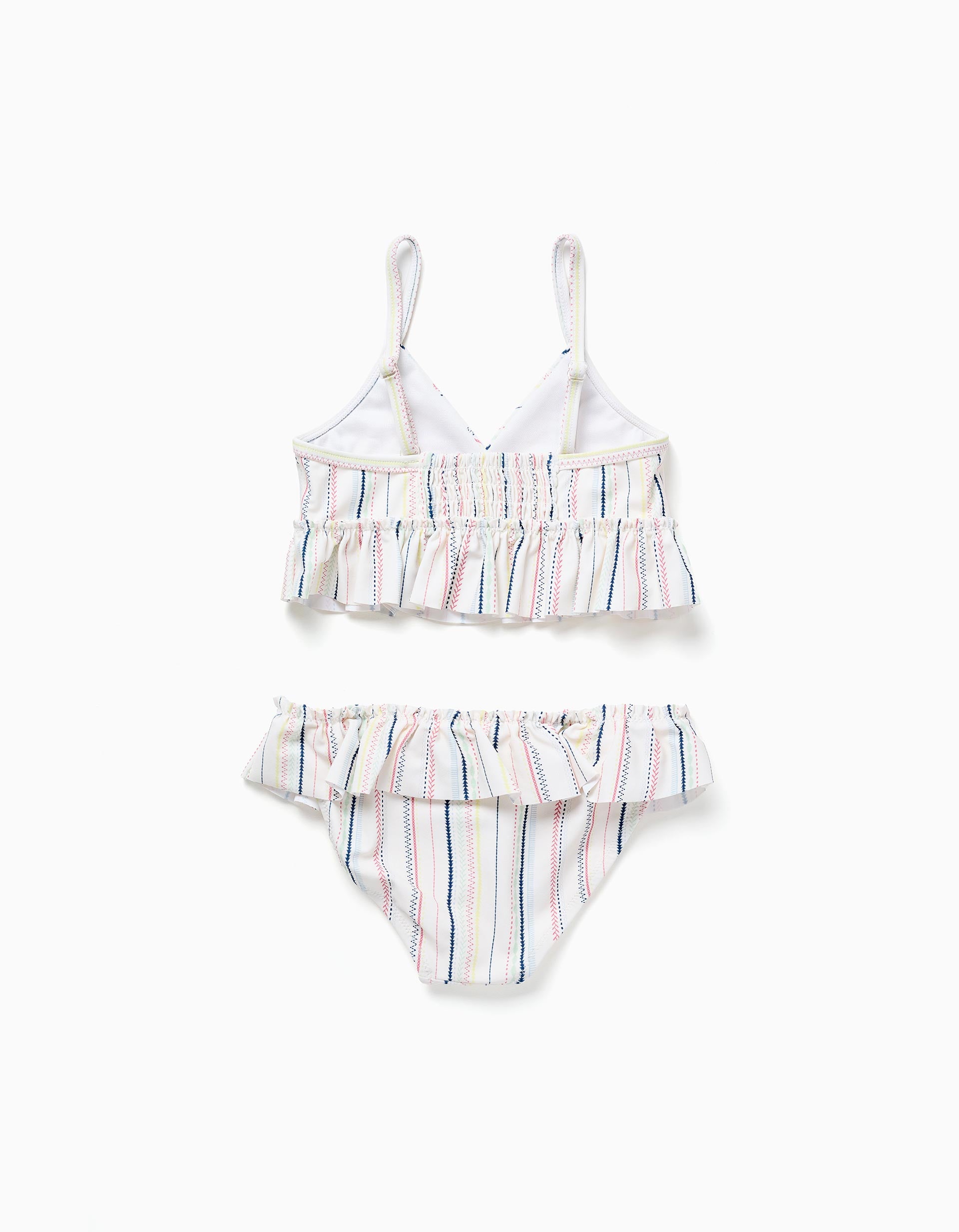 Bikini con rayas étnicas y volantes B&S para niña, multicolor