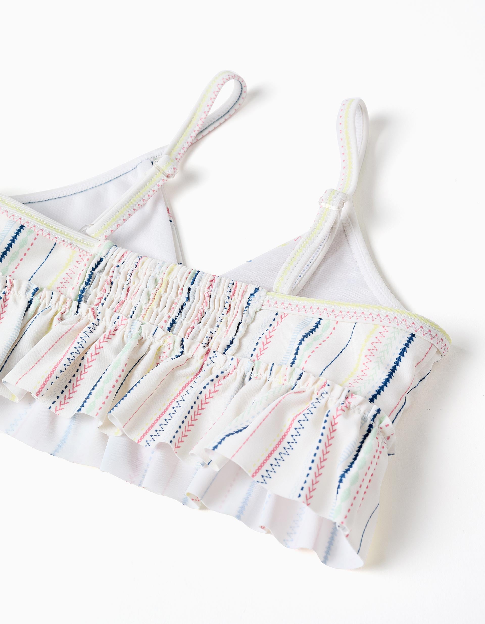 Bikini con rayas étnicas y volantes B&S para niña, multicolor