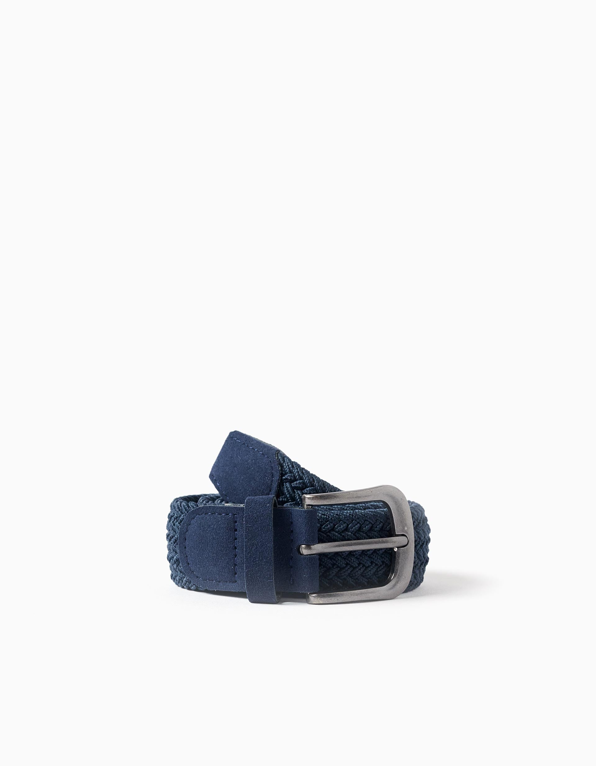 Braided belt with suedette details for boys, dark blue