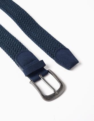 Cinto entrançado com detalhes em camurcina para menino, azul-escuro