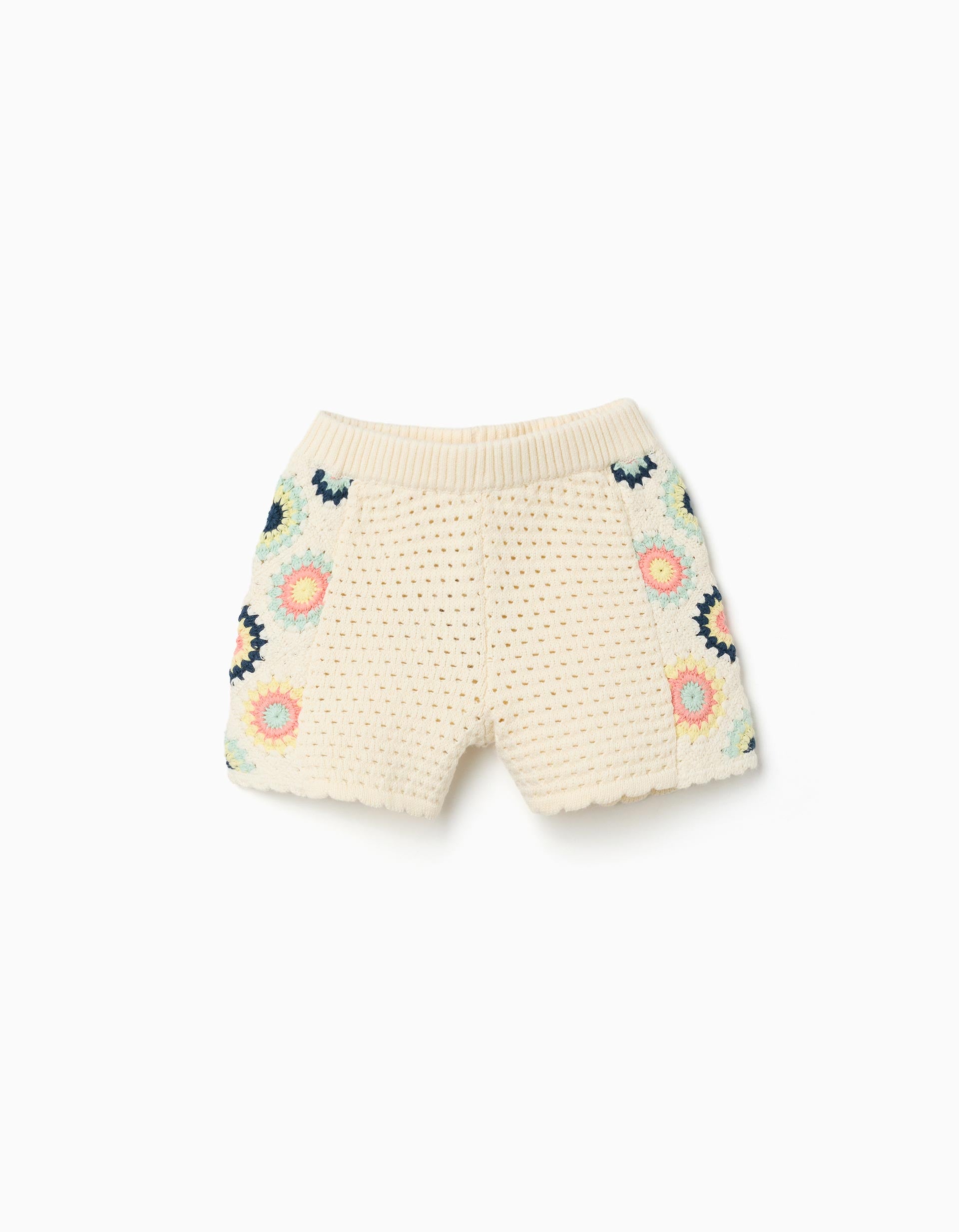 Shorts en maille avec fleurs au crochet pour fille, beige clair