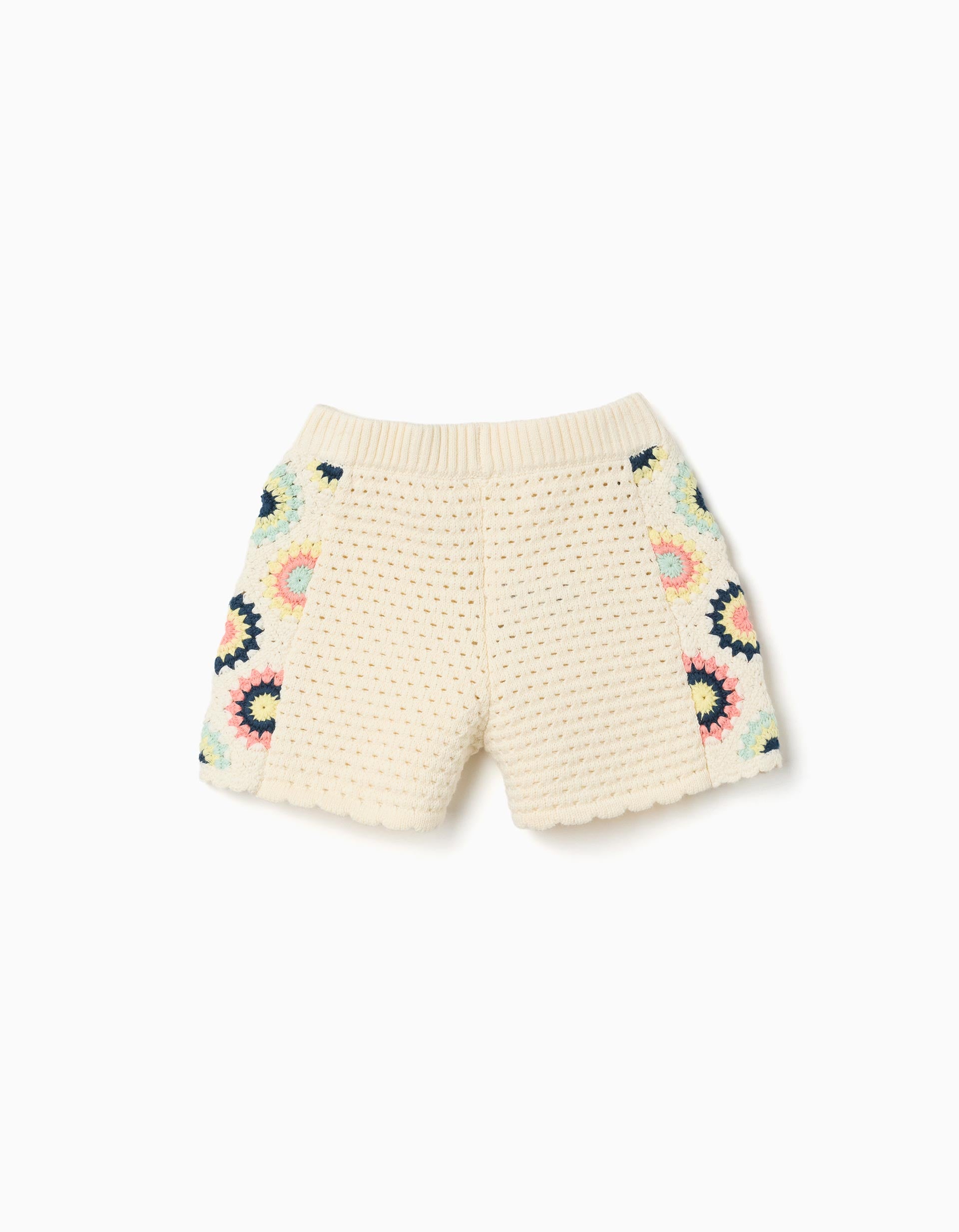 Shorts en maille avec fleurs au crochet pour fille, beige clair