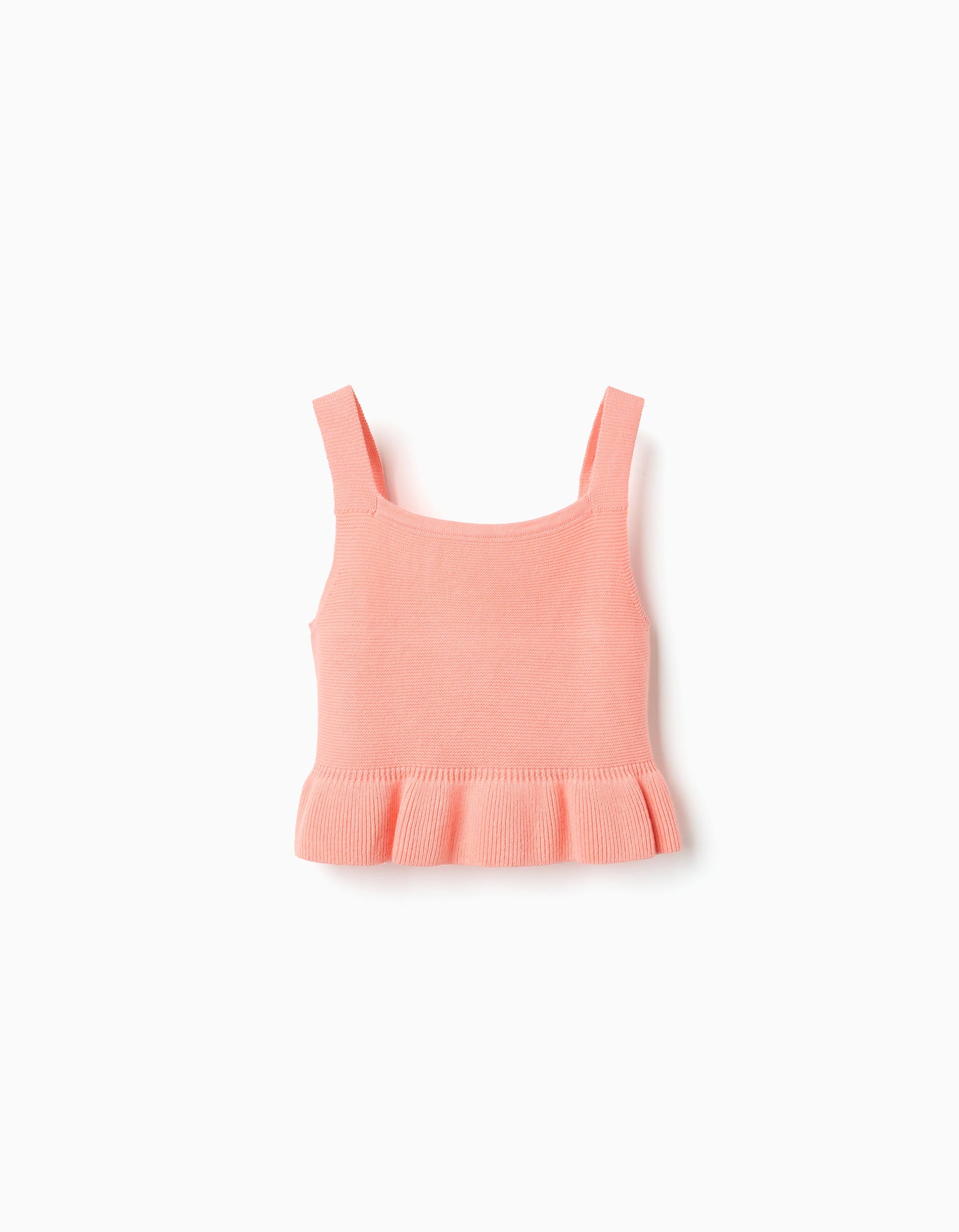 Top sem mangas de malha com folhos para menina, coral-claro