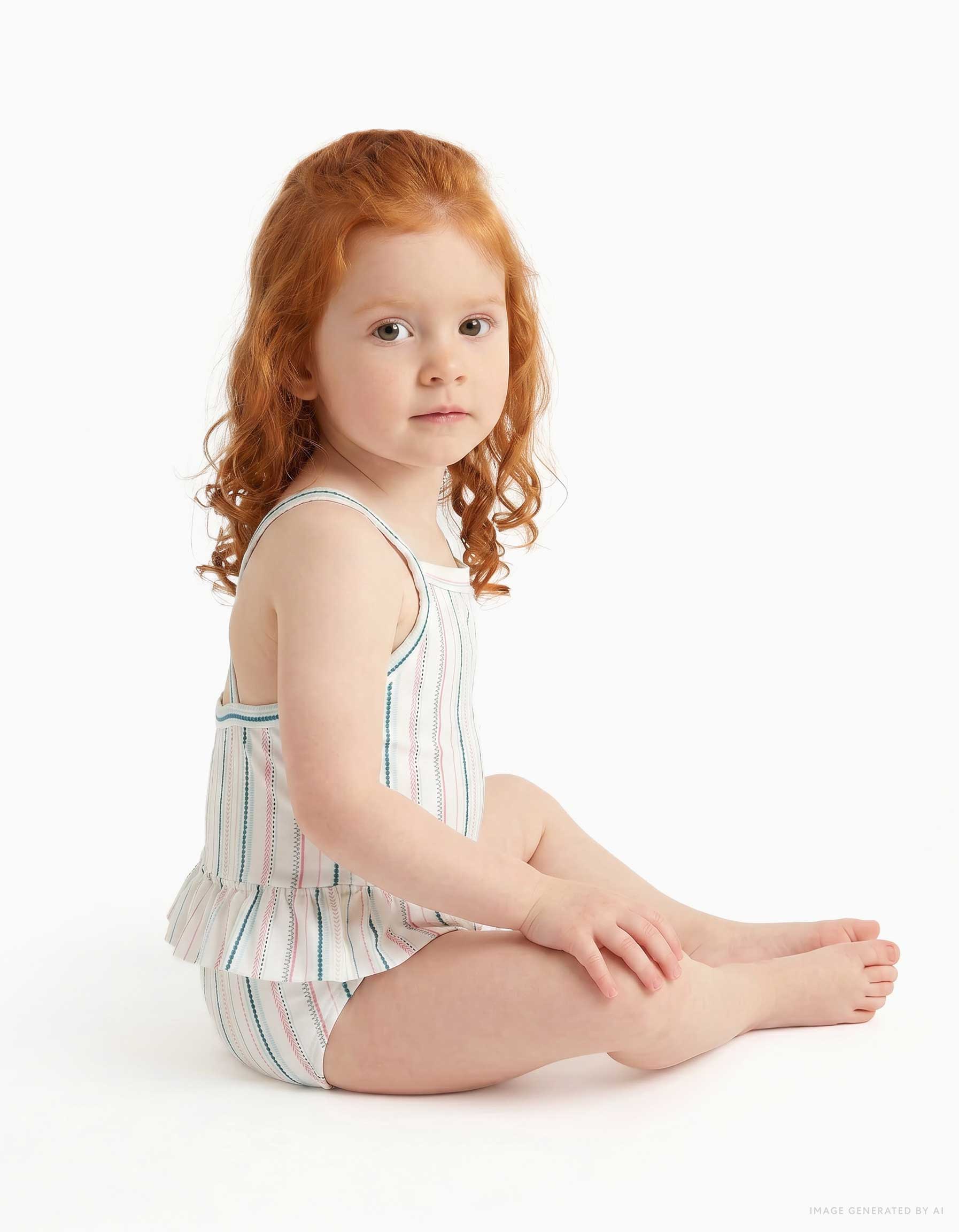 Maillot de bain à rayures ethniques et volants B&S pour bébé fille, multicolore