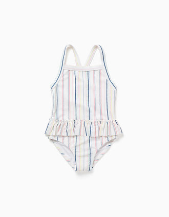 Maillot de bain à rayures ethniques et volants B&S pour bébé fille, multicolore