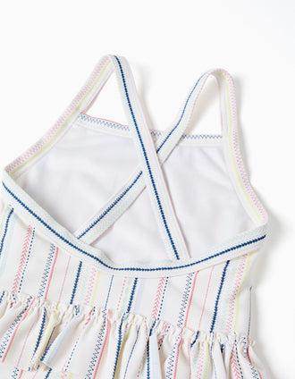 Maillot de bain à rayures ethniques et volants B&S pour bébé fille, multicolore