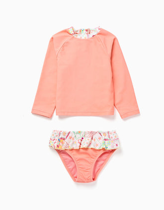 Ensemble de bain avec protection UV 40+ et motif pour bébé et fille, corail