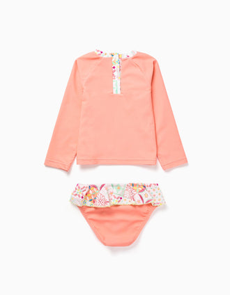 Ensemble de bain avec protection UV 40+ et motif pour bébé et fille, corail