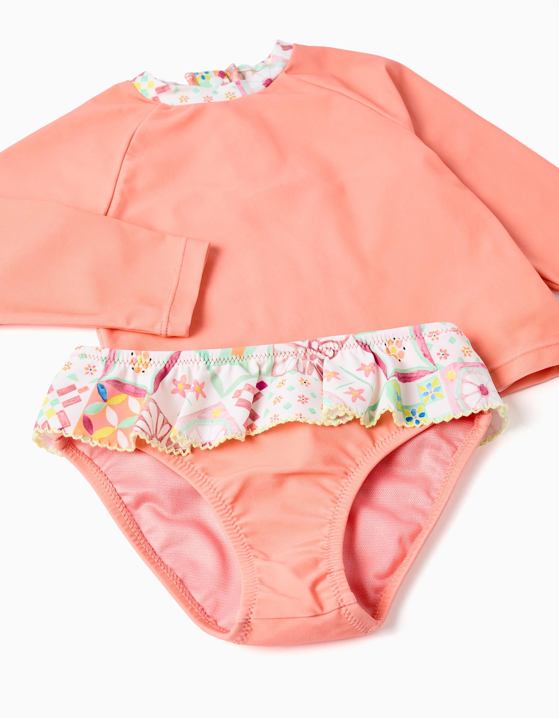 Conjunto de baño con protección UV 40+ y azulejos para bebé y niña, coral