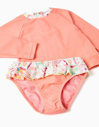 Ensemble de bain avec protection UV 40+ et motif pour bébé et fille, corail